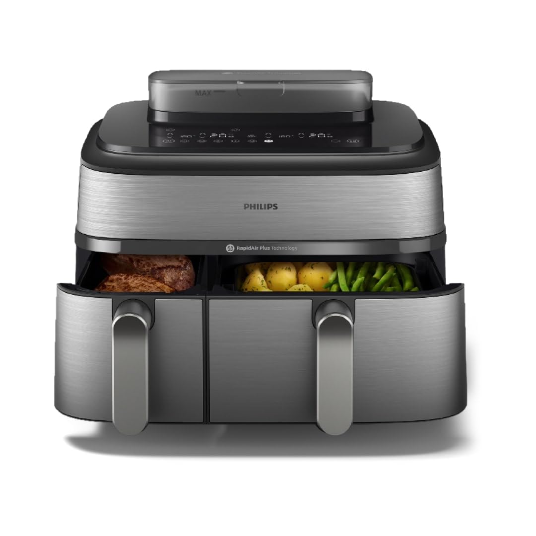 Philips Air Fryer 5000 Series Dual Basket with Steam – 9L Capacity, RapidAir Plus Technology