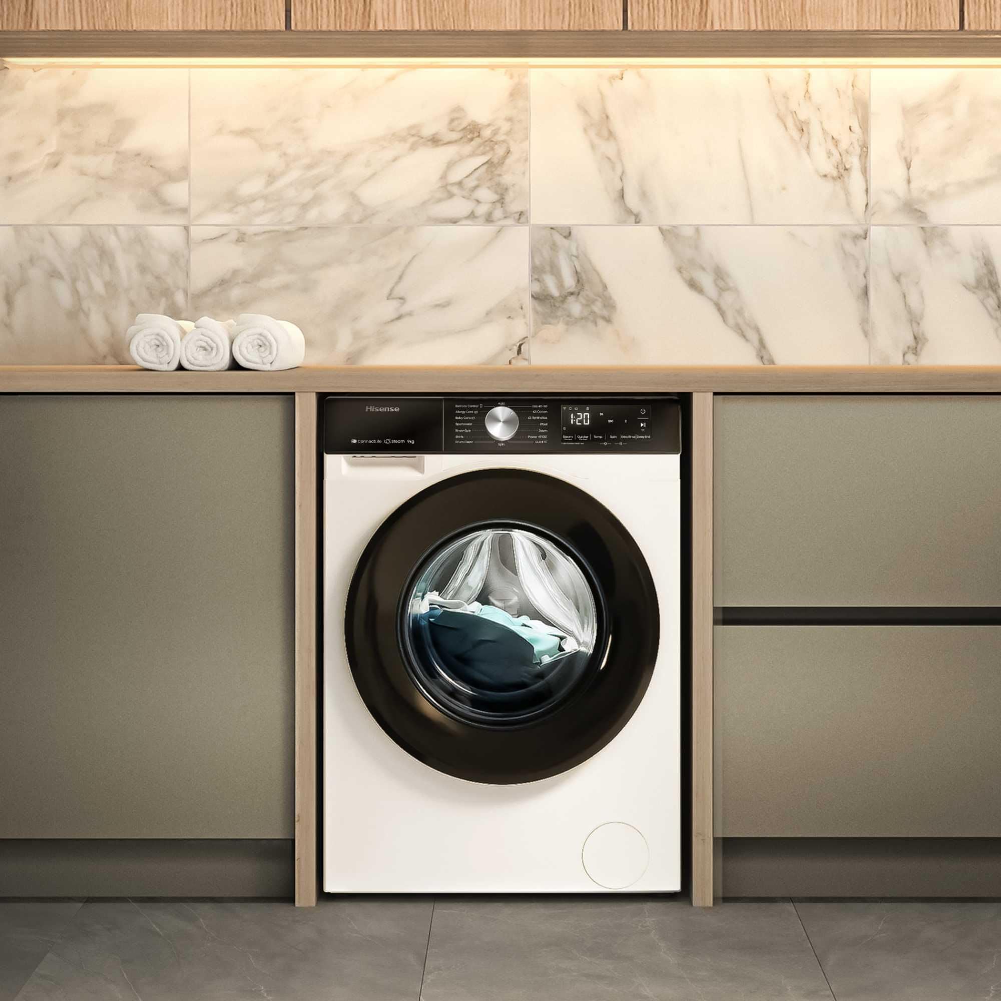 Freestanding Front Load Washing Machine – 9kg, 1400 RPM, WiFi Connected, Quick & Steam Wash, White, Energy Class A