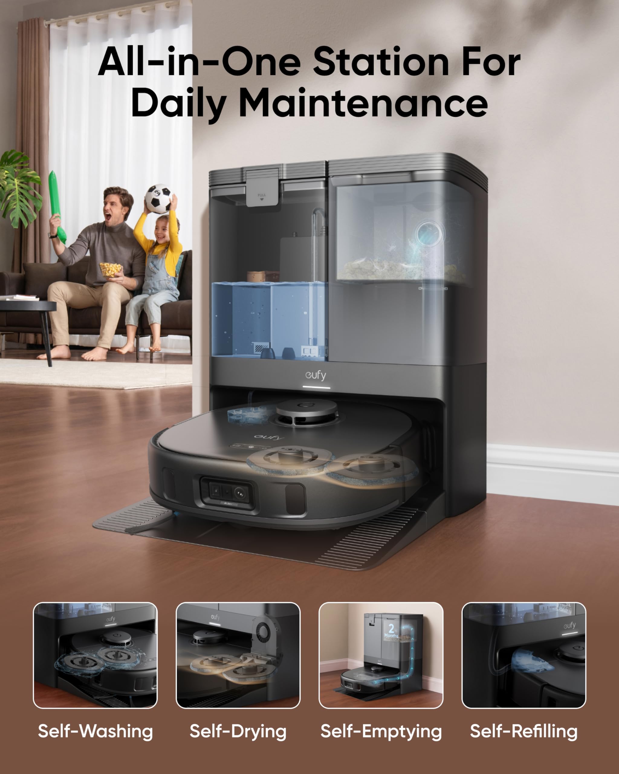 eufy X10 Pro Omni Robot Vacuum Cleaner with Dual Mop, All-in-One Station, 8,000Pa Powerful Suction