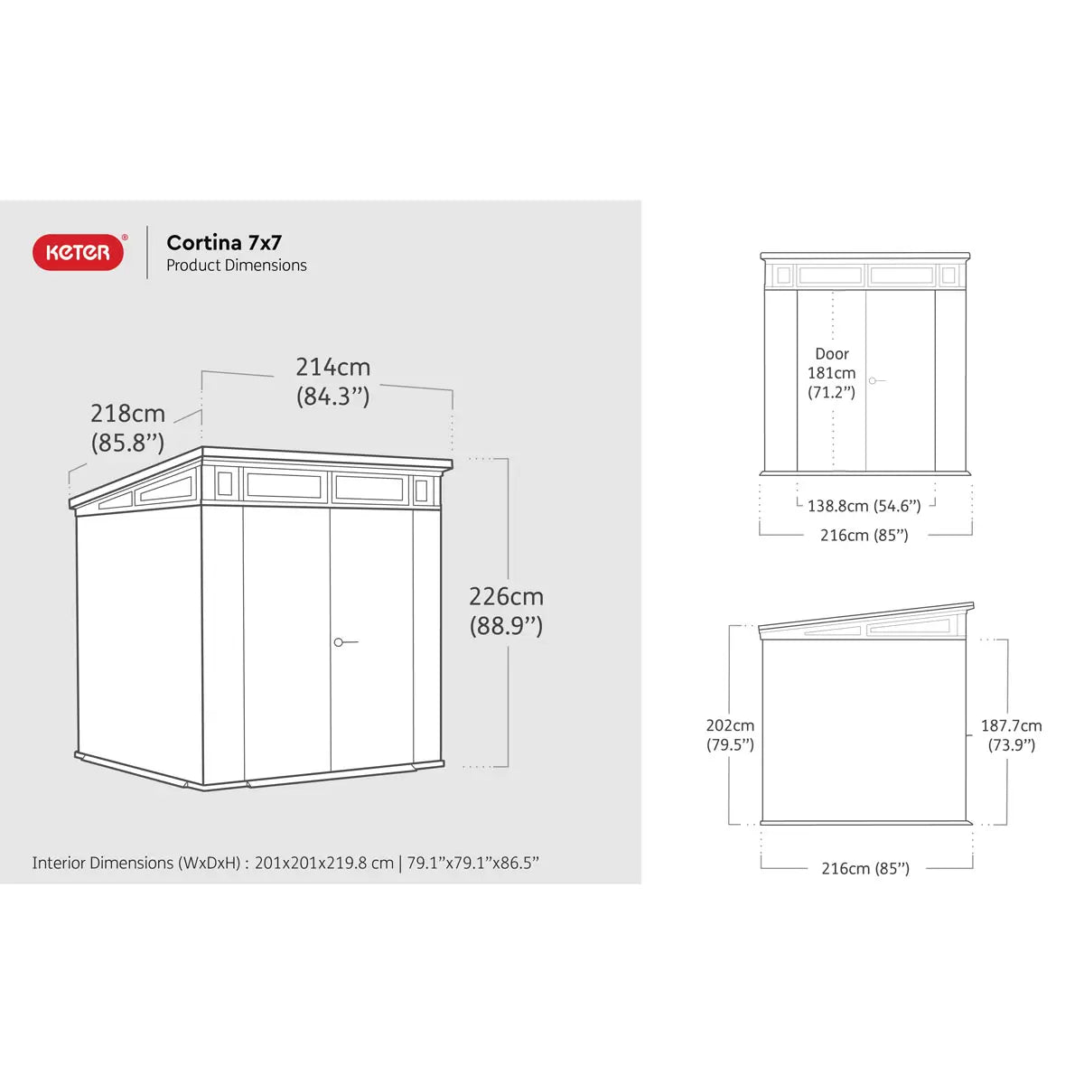 Keter Cortina Shed 7 x 7ft - Grey