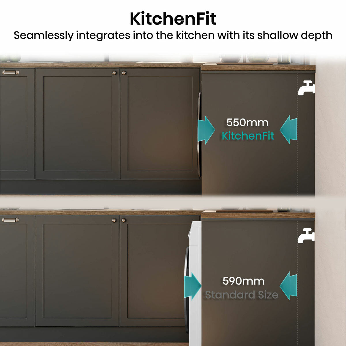 Hisense KitchenFit 5i Series WD5I1045BWQ, 10.5kg / 6kg Washer Dryer, D Rated in White