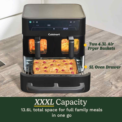 Cuisinart Tri Zone 13.6L Air Fryer & Oven | PFAS-Free | XXXL capacity | 3 Independent Cooking Zones