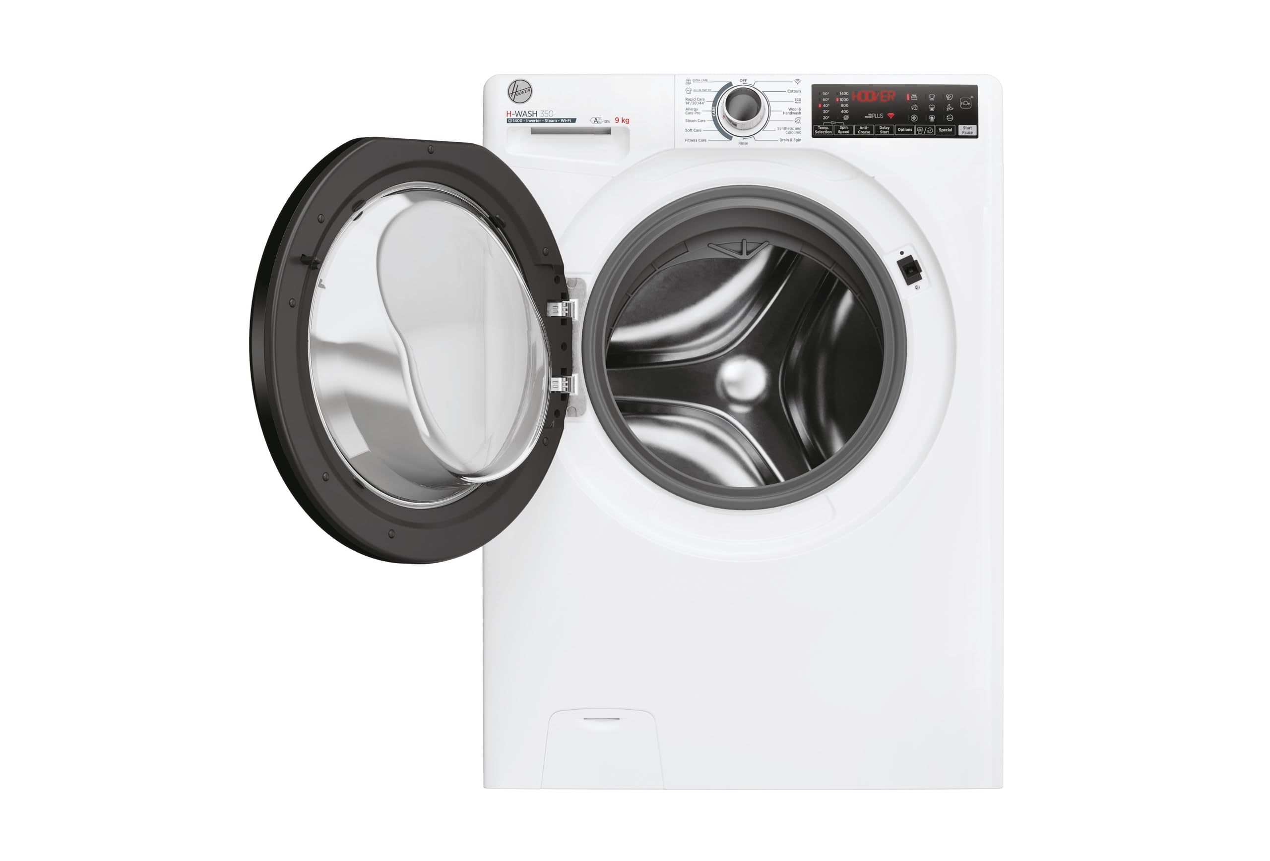 Freestanding Front Load Washing Machine – 9kg, 1400 RPM, 60 Programs, WiFi Connected, Inverter Motor, White/Black Door, Energy Class A