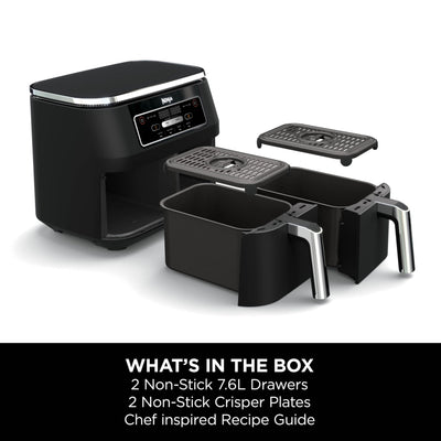 Ninja Foodi Dual Zone Digital Air Fryer, 2 Drawers, 7.6L, 4-in-1, Uses No Oil, Air Fry, Max Crisp, Roast, Reheat