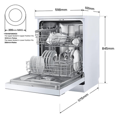 COMFEE' Freestanding Dishwasher FD1435E-W with 14 place settings, Full Size, 44dB, Wide LED Display