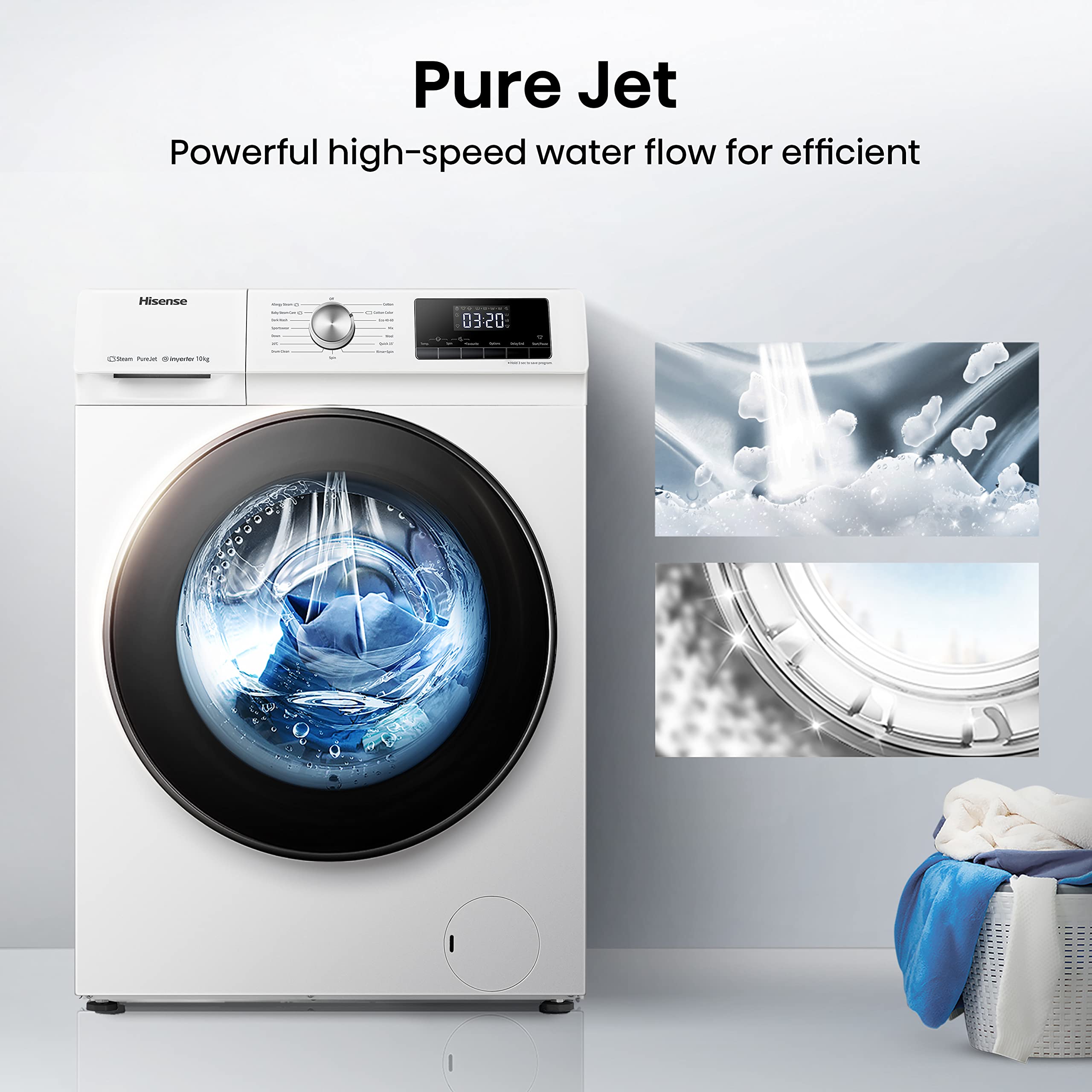 Freestanding Front Load Washing Machine – 10kg, 1400 RPM, Inverter Motor, Quick Wash, Steam Wash, White, Energy Class A