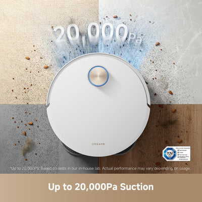Dreame X50 Ultra Complete Robot Vacuum and Mop, 20,000Pa Suction, 6 cm Obstacle Clearance, Hot Water Mop Cleaning, White